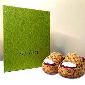 Authentic GUCCI Canvas GG Angelina Platform Sandal